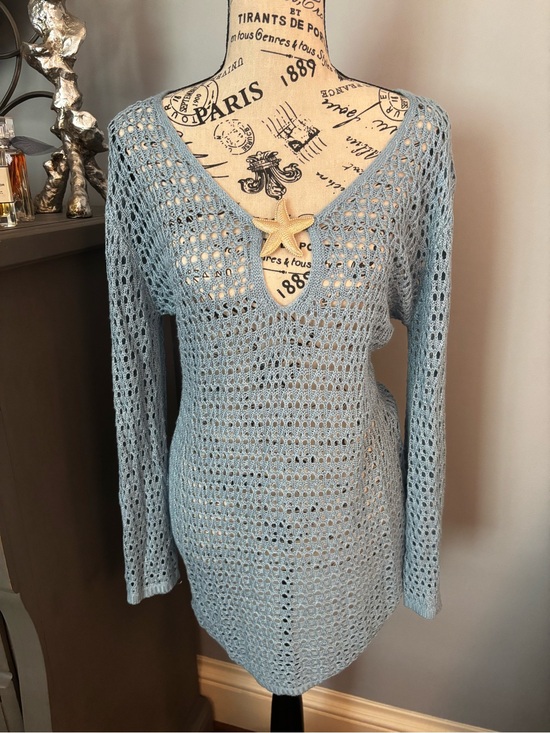Cupshe Other - Light Blue Open-Knit V-Neck Beach/Swim Cover Up Dress